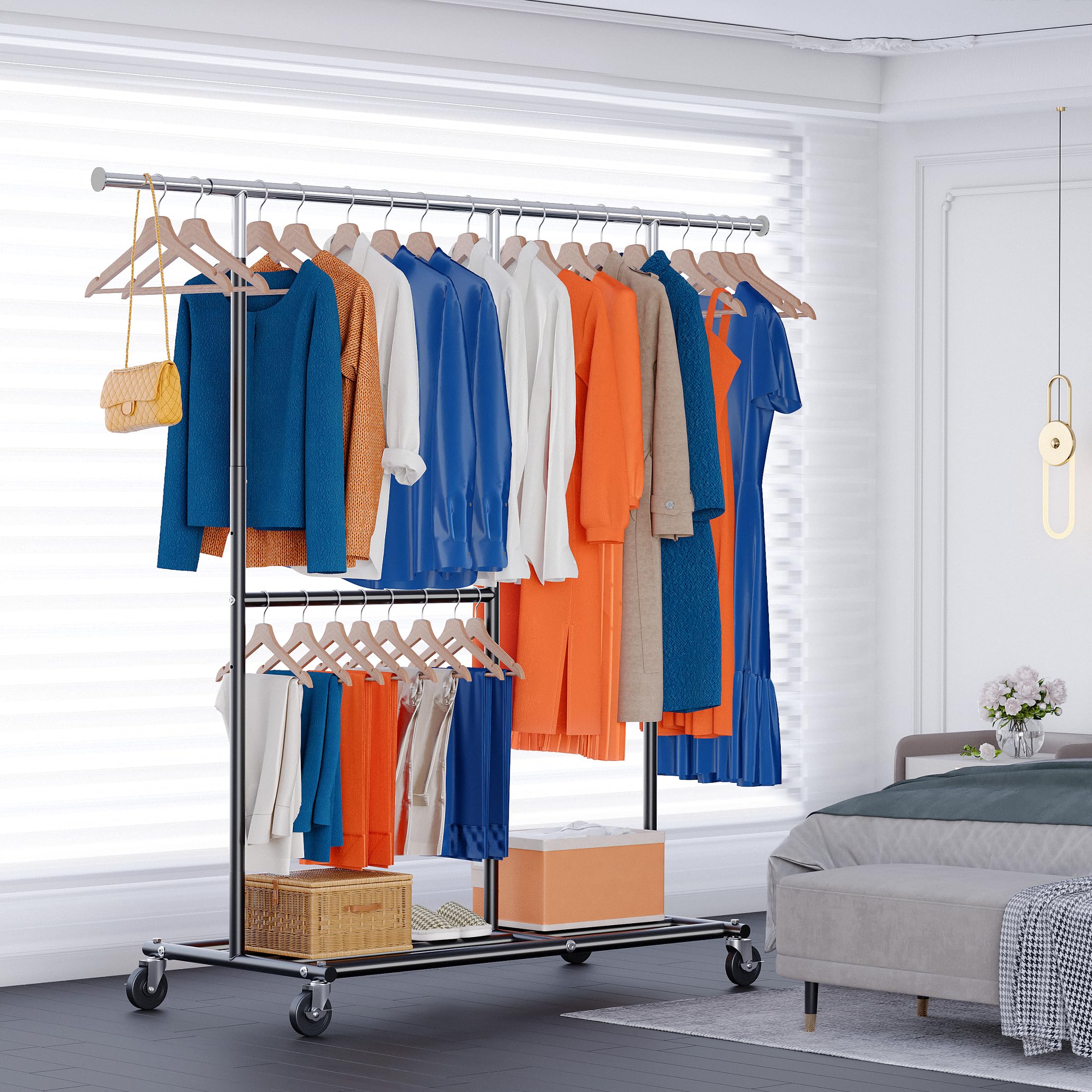 HOKEEPER Heavy Duty Clothes Rail, Sturdy 150KG Rack with Hanging Clothing Rack, Clothing Garment Rack with Storage ShelvesFreestanding Rails for