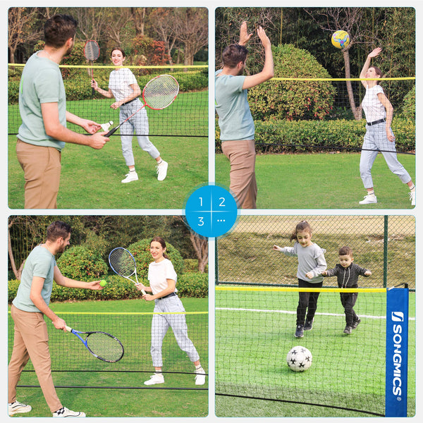 SONGMICS 3 m Badminton Net, Volleyball Net, Adjustable Poles Height, Portable Set for Tennis