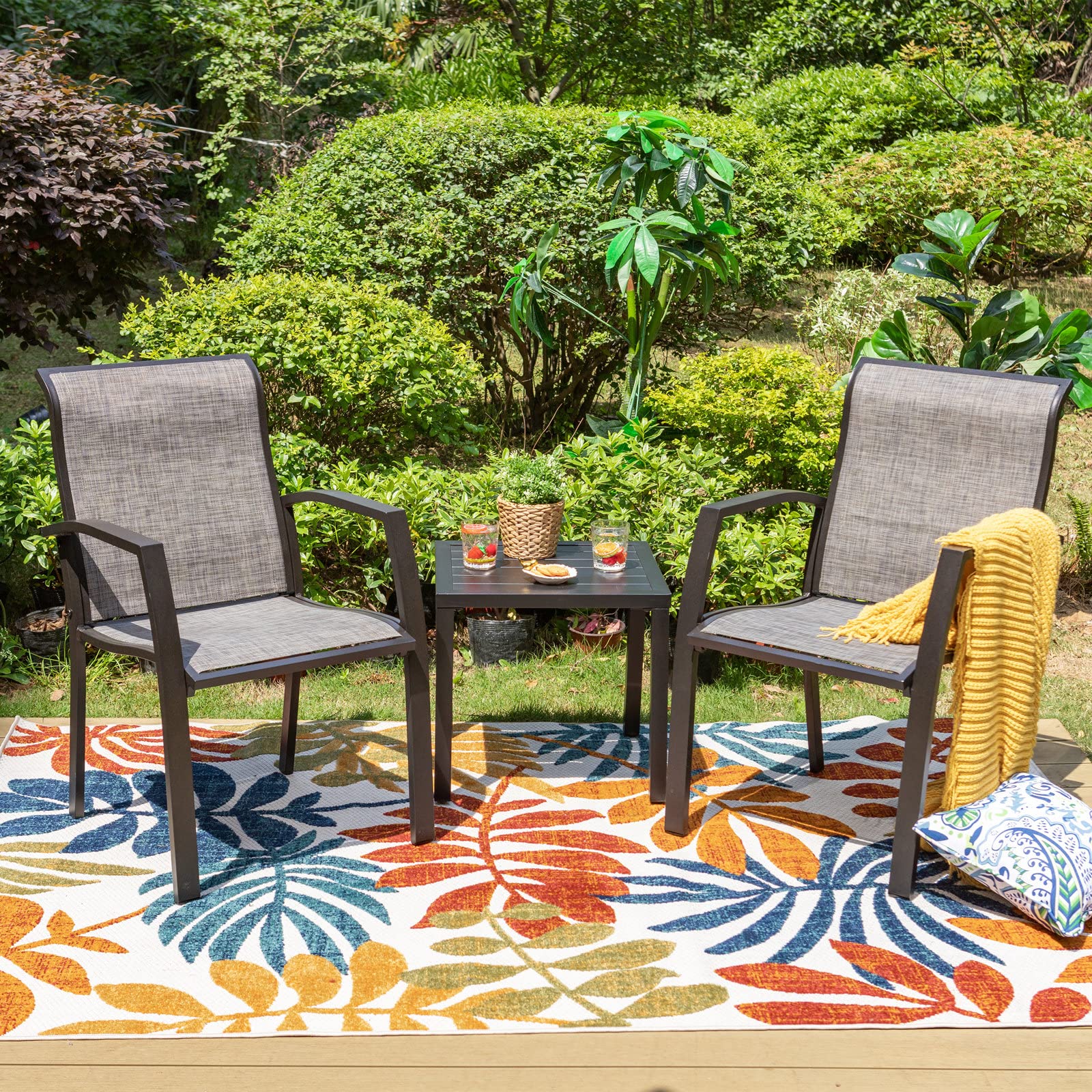 MFSTUDIO Garden Table, Metal Square Coffee Table, Tea Bistro Side Table, Small Outdoor Table, Weather Resistant, Black