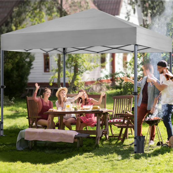 Yaheetech Pop Up Gazebo, 3x3m Easy One Person Setup Instant Shelter, Waterproof Garden Patio Canopy with 4 Sandbags, 4 Ropes & 8 Stakes, Wheeled Bag, Steel Frame, Adjustable Height - Beige