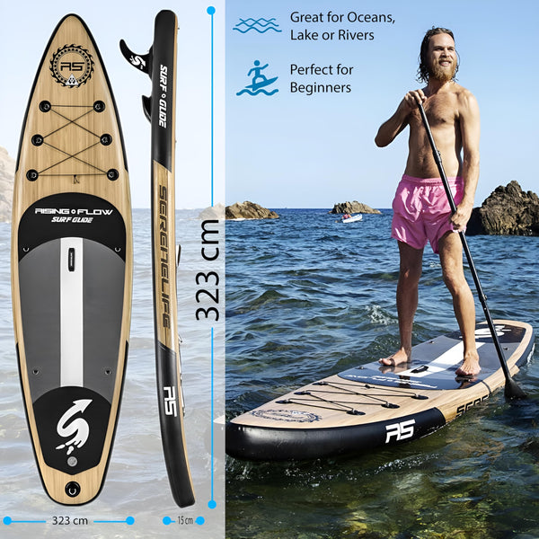 SereneLife Inflatable Stand Up Paddle Board, SUP Board- Paddleboards for Adults & Youth, Surfing Board Kit, 0.63cm Thick Standup Paddleboarding, Non-Slip Deck, Wide Stance, Surf Control w/Backpack