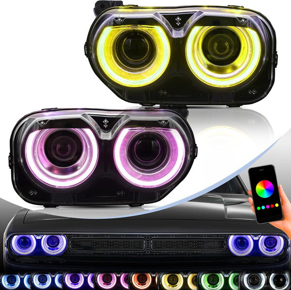 VLAND Headlight suitable for Dodge Challenger 2015-2019 LED headlight, RGB
