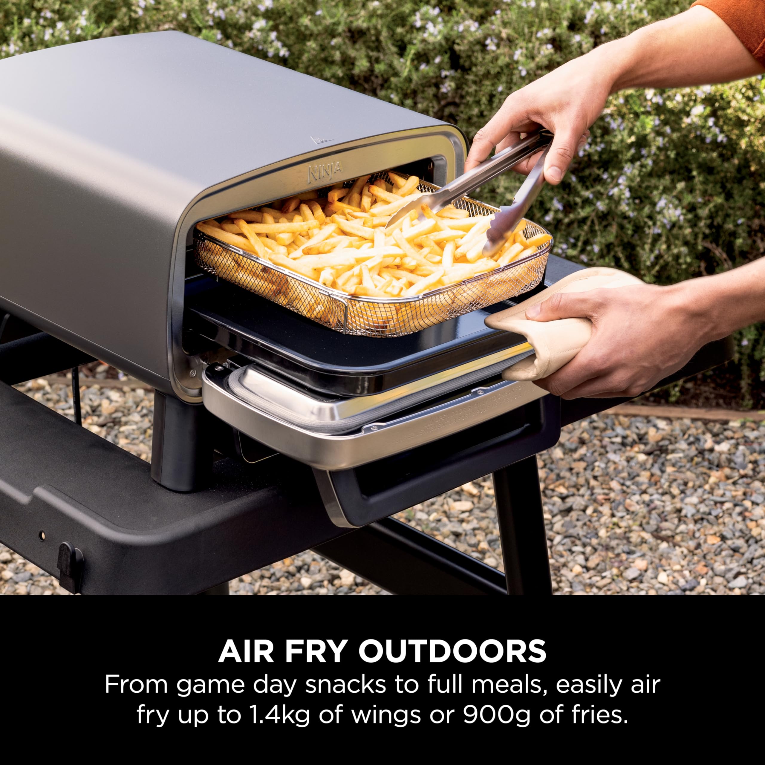 Ninja Artisan Electric Outdoor Pizza Oven & Air Fryer, 4 Functions: Pizza, Air Fry, Bake & Prove, 5 Pizza Settings, Includes 12-inch Pizza Stone, Pizza Peel, Baking Tray & Air Fry Basket, Grey MO201UK