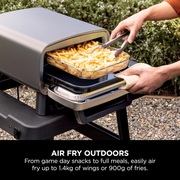 Ninja Artisan Electric Outdoor Pizza Oven & Air Fryer, 4 Functions: Pizza, Air Fry, Bake & Prove, 5 Pizza Settings, Includes 12-inch Pizza Stone, Pizza Peel, Baking Tray & Air Fry Basket, Grey MO201UK