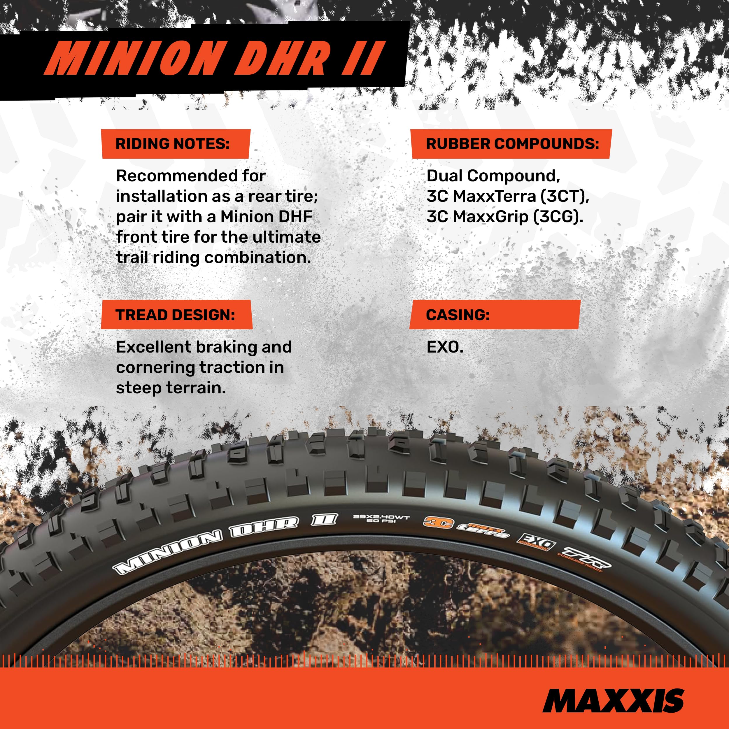 Maxxis Minion DHR2 Folding Dual Compound Exo/tr Tyre - Black, 29 x 2.30-Inch