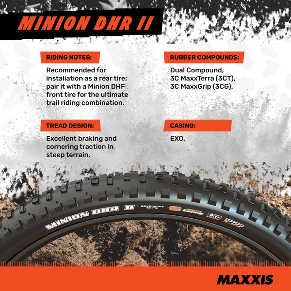 Maxxis Minion DHR2 Folding Dual Compound Exo/tr Tyre - Black, 29 x 2.30-Inch