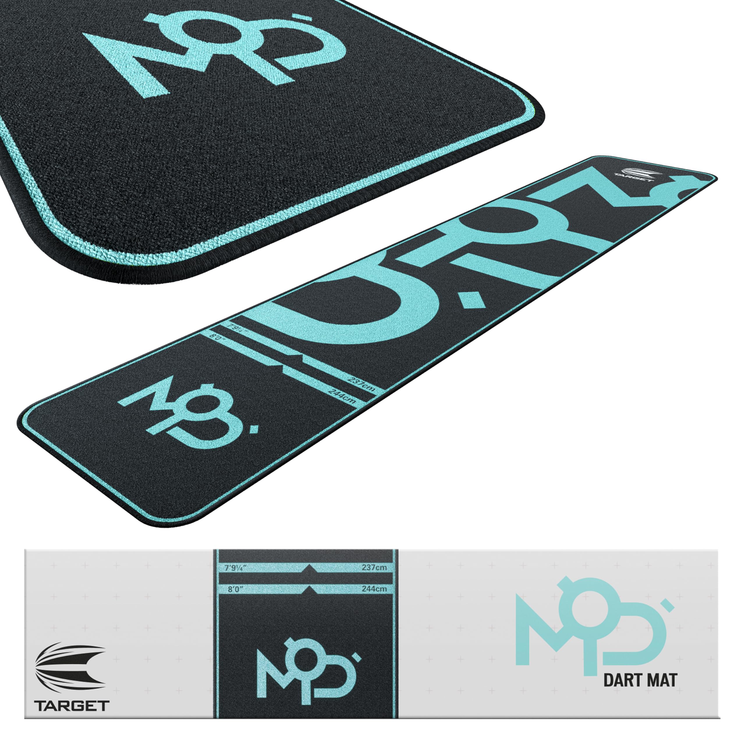TARGET Darts World Champion Darts Mat MOD Design | Dart Oche Mat with Soft Tip and Steel Tip Throw Line Distances | Non Slip Carpet Mats for Floor and