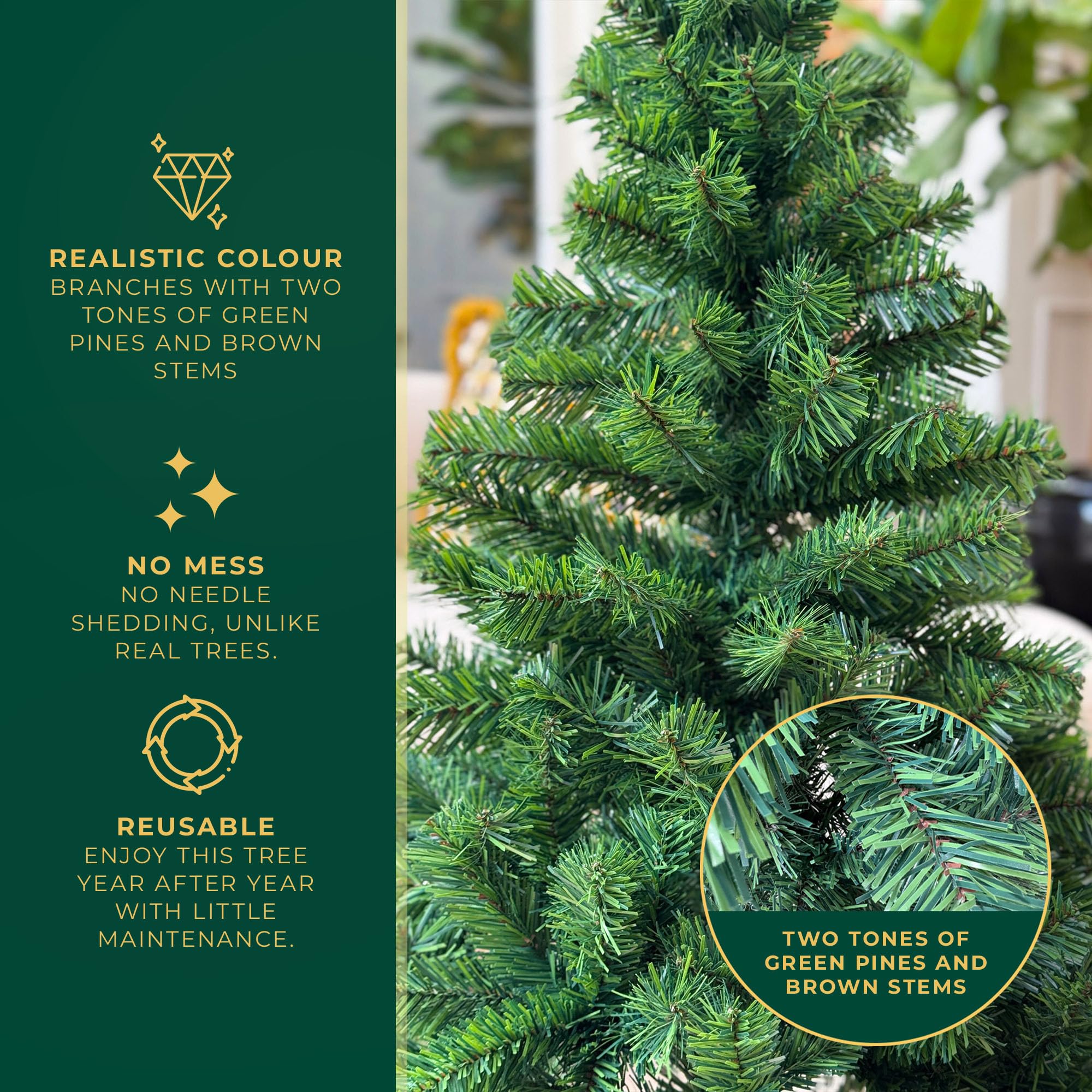 Artificial Christmas Tree 6FT – 700 Tips Full & Realistic Green Xmas Tree with PVC Branches, Metal Stand – Easy Setup 6 Foot Christmas Tree for Living Rooms