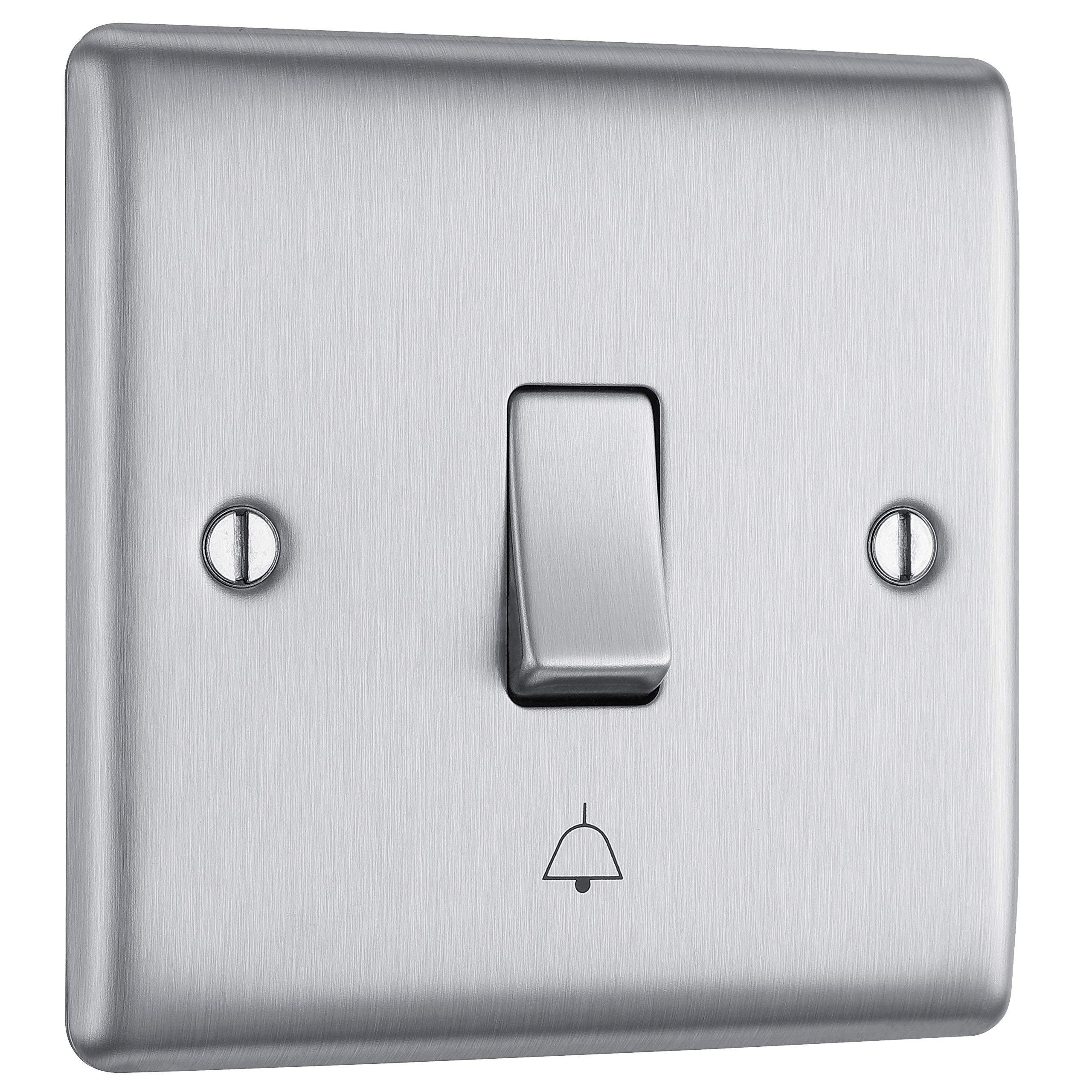 BG Electrical Cooker Switch with Socket and LED, Cooker Control Unit, Control Socket, Double Pole, Raised Profile, Round Edges, Nexus Metal, Brushed Steel, Grey Inserts, 45A, NBS70G