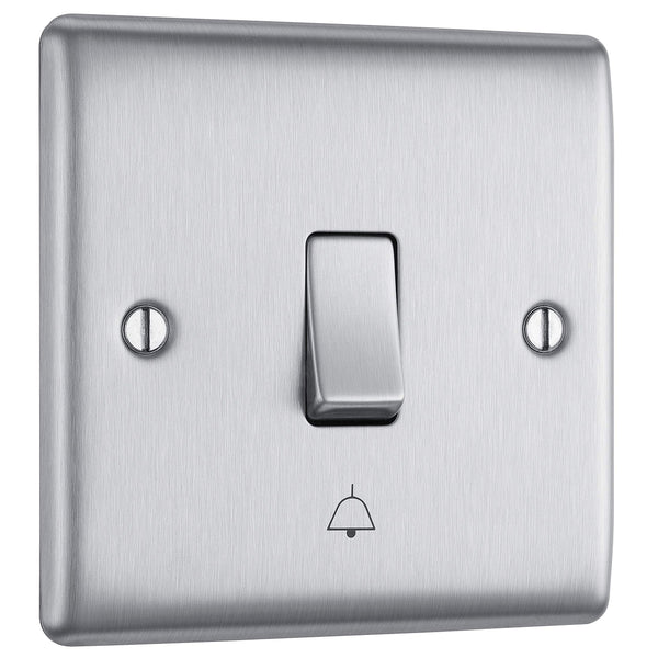 BG Electrical Cooker Switch with Socket and LED, Cooker Control Unit, Control Socket, Double Pole, Raised Profile, Round Edges, Nexus Metal, Brushed Steel, Grey Inserts, 45A, NBS70G