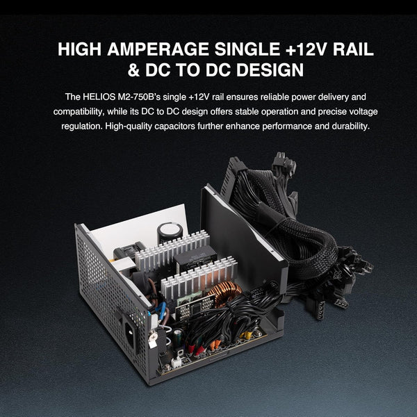 GAMDIAS HELIOS P2-750G Low-Noise ATX PC Power Supply, 80 PLUS Gold Non-Modular Computer PSU, ATX 3.1 & PCIe Gen 5.1 Ready, Native 12VHPWR Cable, Full DC-DC, LLC Resonant Circuit Design, Black
