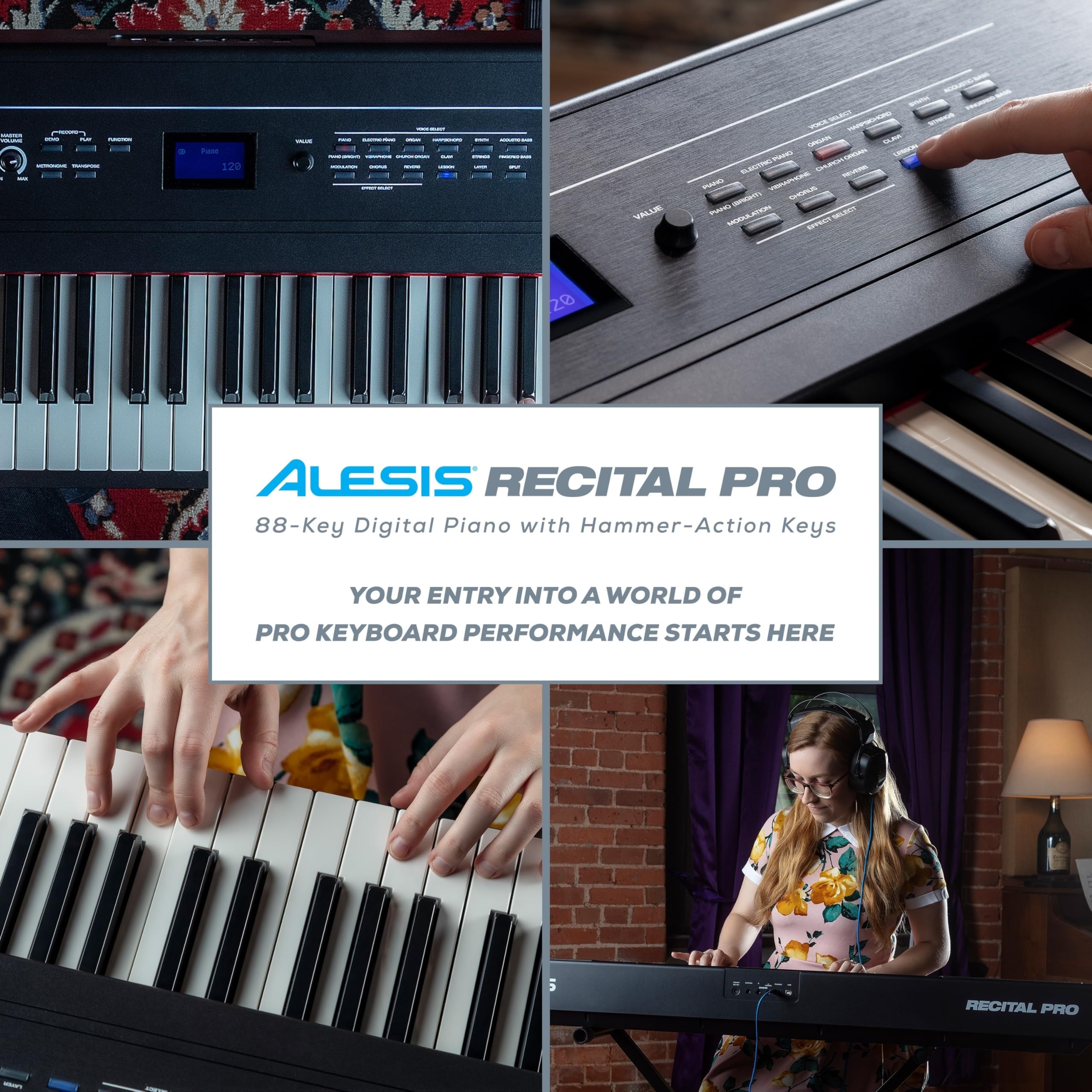 Alesis Recital Home Digital Piano with 88 Hammer Action Weighted Keys, Stand, Pedals and Lessons, Turquoise