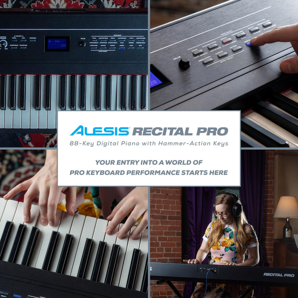 Alesis Recital Home Digital Piano with 88 Hammer Action Weighted Keys, Stand, Pedals and Lessons, Turquoise