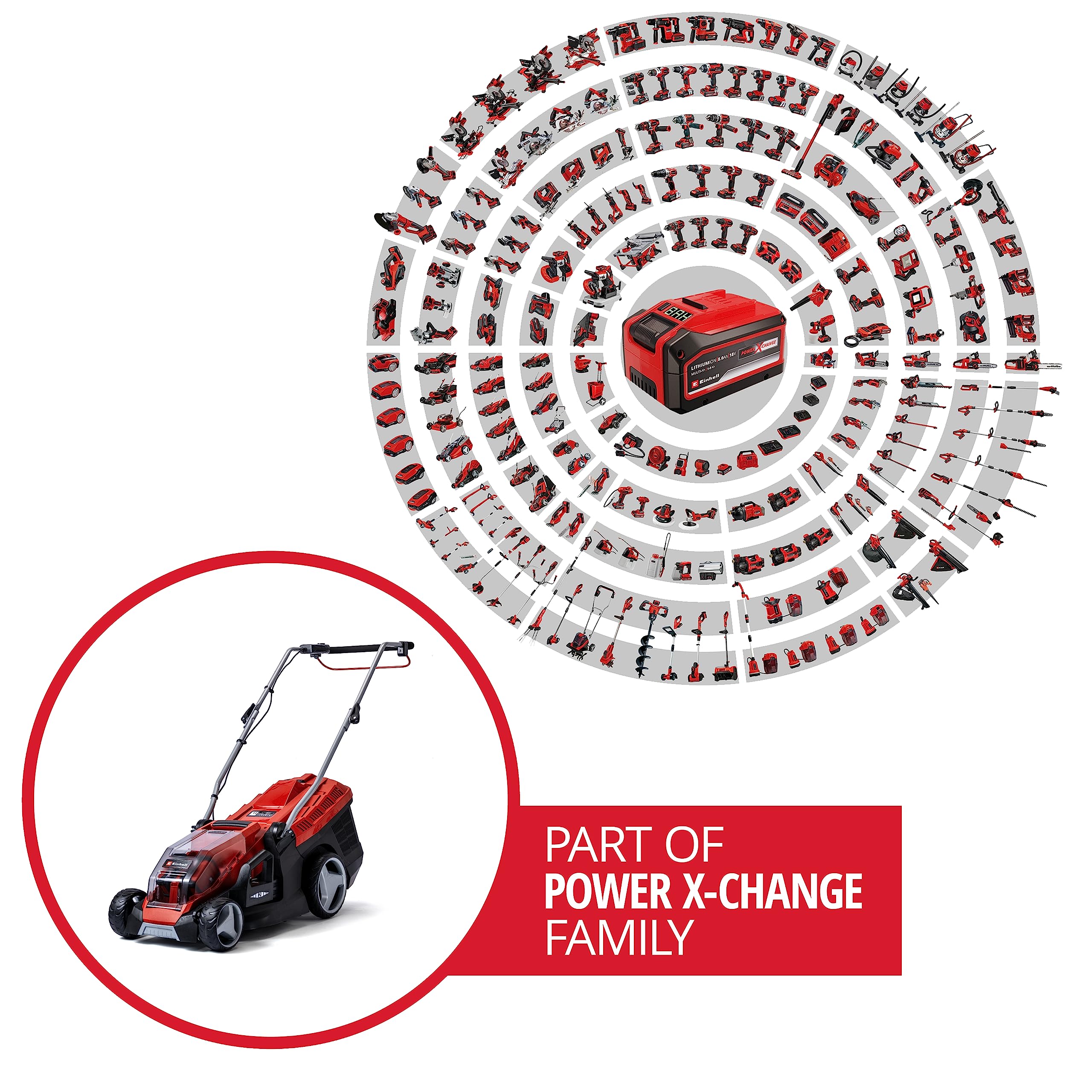 Einhell Power X-Change 36/36 Cordless Lawnmower With Battery (x2) and Charger (x2) - 36V Brushless Motor, 36cm Cutting Width, 40L Grass Box, 6 Cutting Heights - GE-CM 36/36 Li Electric Lawn Mower