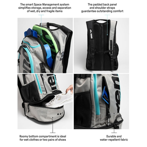 arena Fastpack 3.0 Sporty Backpack for Swimming, Sea, Gym and Sports, Water-repellent Travel Bag with Padded Shoulder Straps, Shoe and Wet Clothes