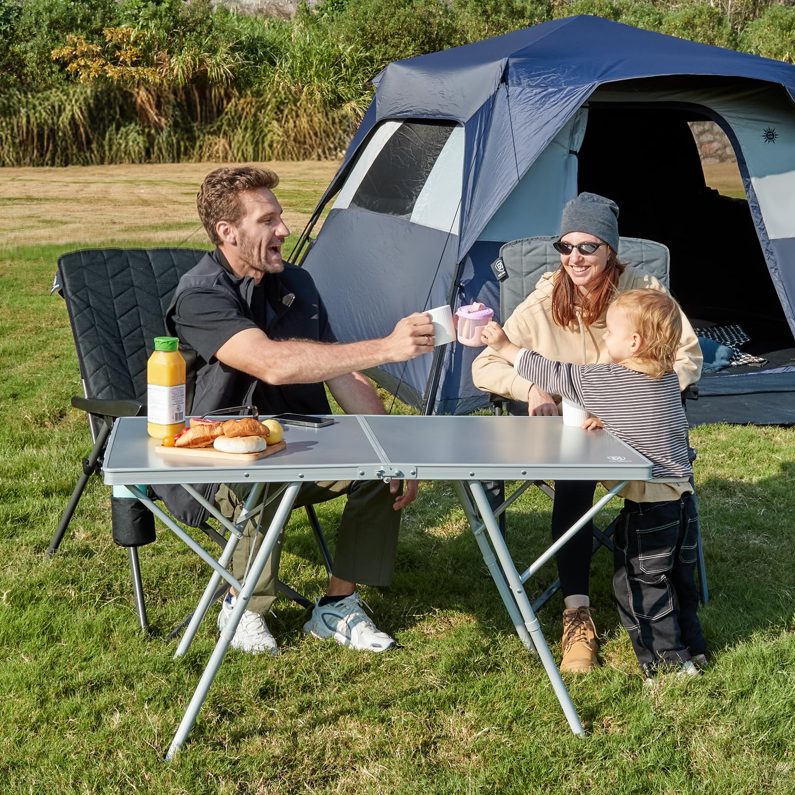 EVER ADVANCED Camping Table that Fold up for 4-6 Person, 4ft Folding Table Picnic Height Adjustable, Foldable Outdoor Heavy Duty, for Dining Garden