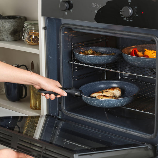 Russell Hobbs Nightfall Stone Frying Pan Set  Smart Clip Non-Stick Pans, 20cm, 24cm, 28cm, Stay Cool Detachable Handle, Oven to Hob to Table Cooking,