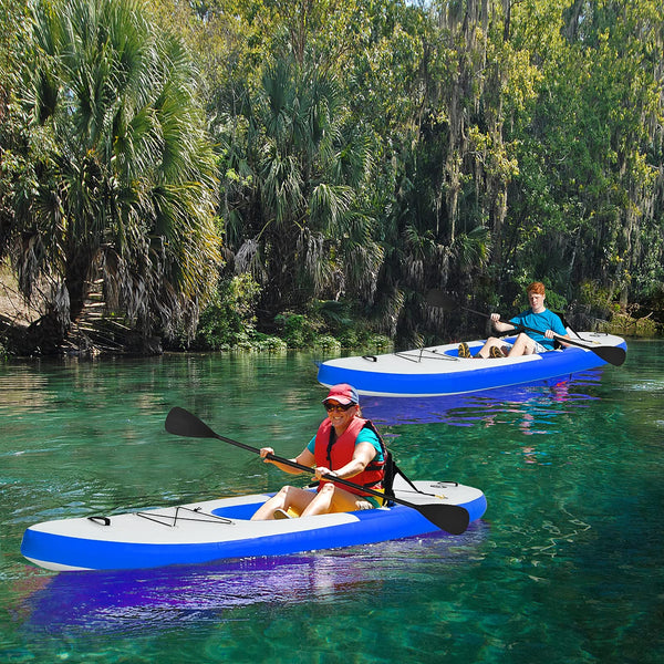 COSTWAY 10.8ft Inflatable Kayak, 1 Person Sit on Canoe with Adjustable Aluminum Oar, Hand Pump and Padded Seat, Paddle Kayaks Blow up Boat for River Lake Sea