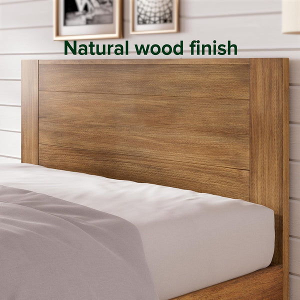 Zinus Tonja Single Bed frame - Bed 90x190 30 cm Height - Wood bed frame with Headboard - Brown