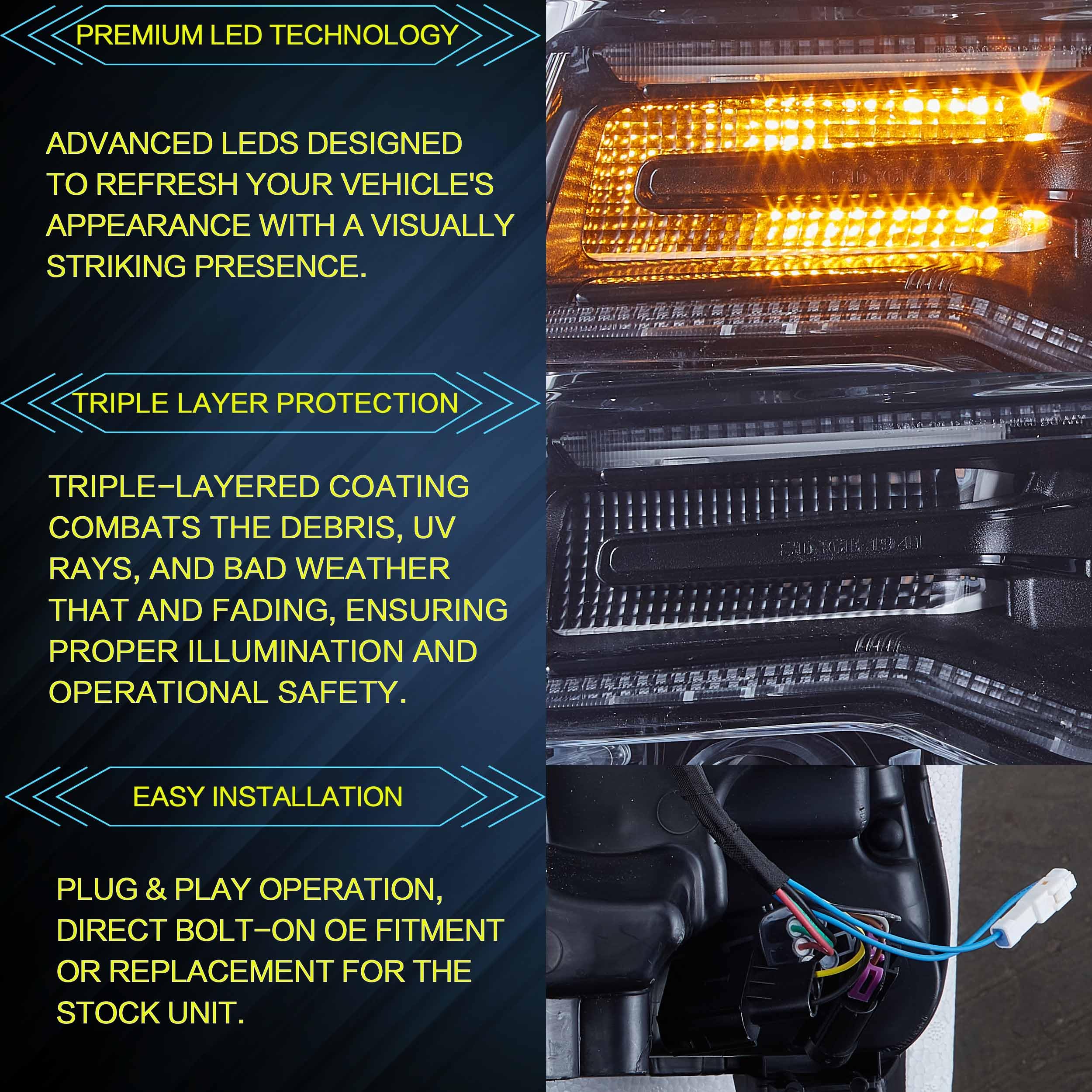 VLAND Headlights Compatible with Jeep Grand Cherokee 2014-2022, Front Light with Sequential Turn Signal and Blue Dynamic Startup DRL