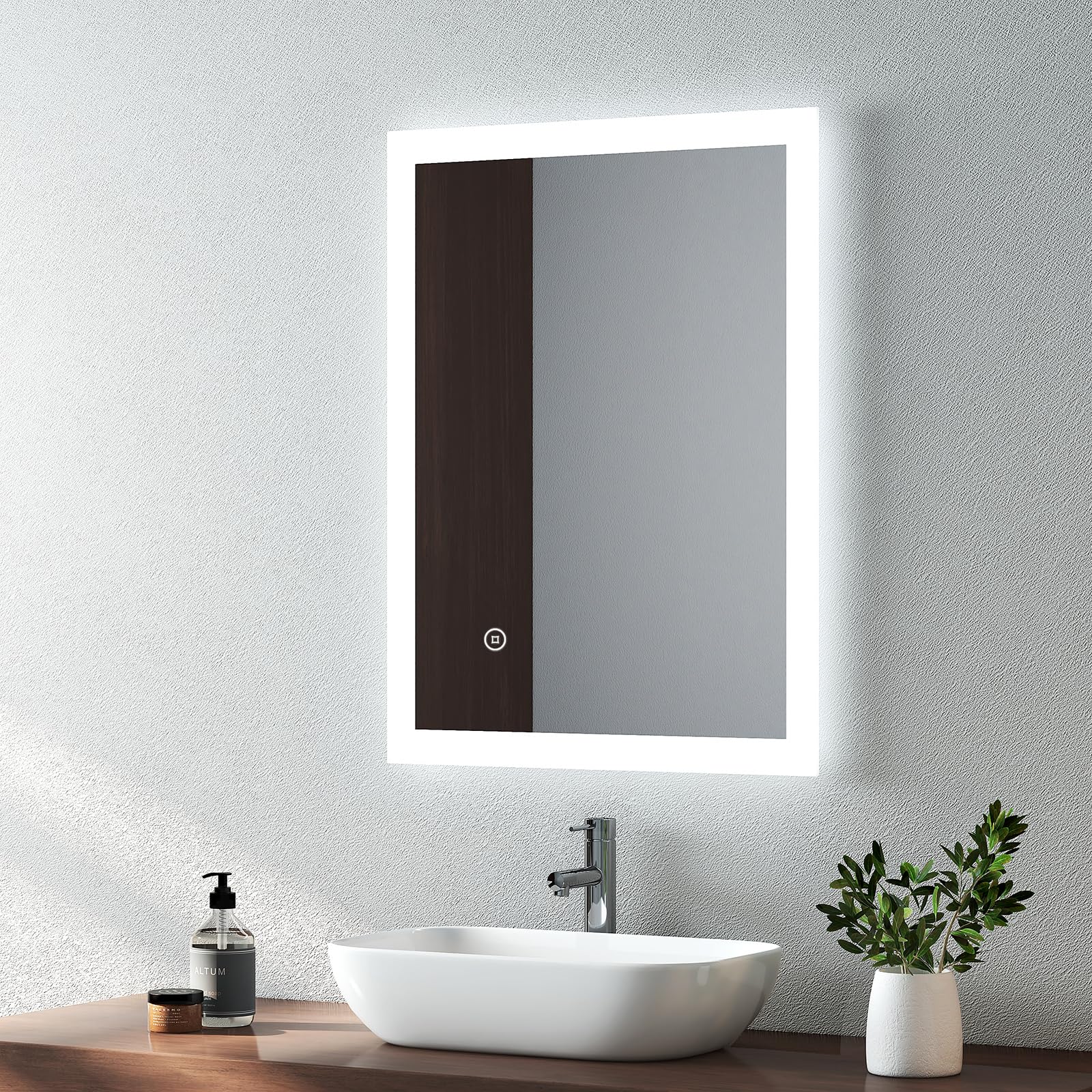 EMKE 450 X 600 mm Illuminated Backlit LED Bathroom Mirror, Wall Mounted Multifunction Bathroom Vanity Mirror with Lights and Demister Pad,