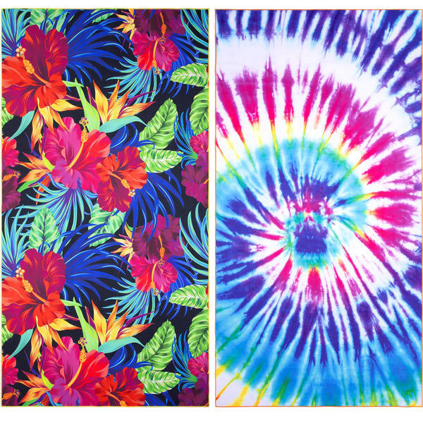 Winthome Beach Towel, Extra Large Microfibre Beach Towel for Adult, Double Sides Sand Free Quick Dry lightweight Travel Swimming Towel(Pink + Green, 90×180cm - 2 pack)