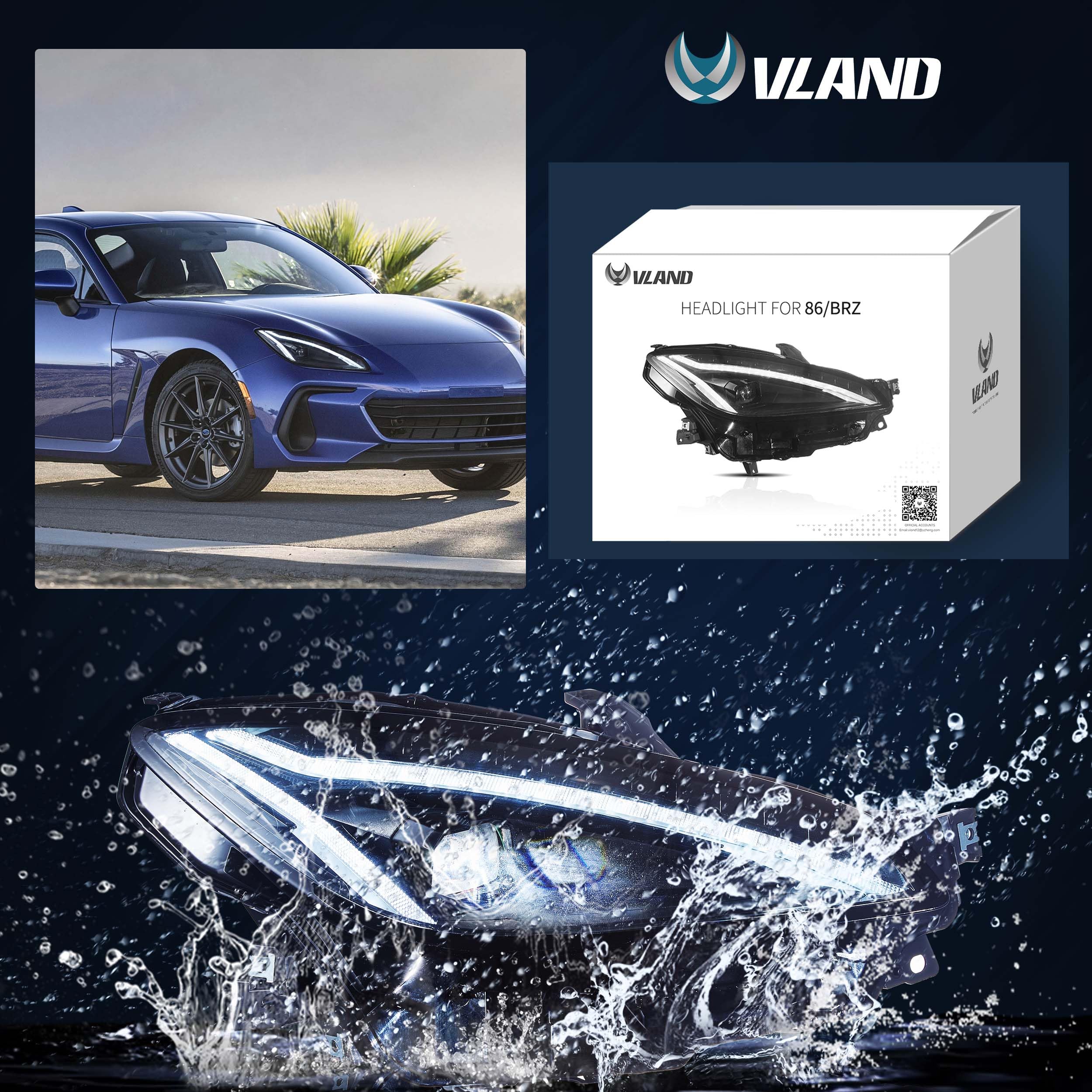 VLAND LED Tail Lights Compatible with Toyota 86 GT86 2012-2020/Subaru BRZ 2013-2020/Scion FR-S 2013-2020, Full LED Rear Light with Sequential Indicator, Red White Lens