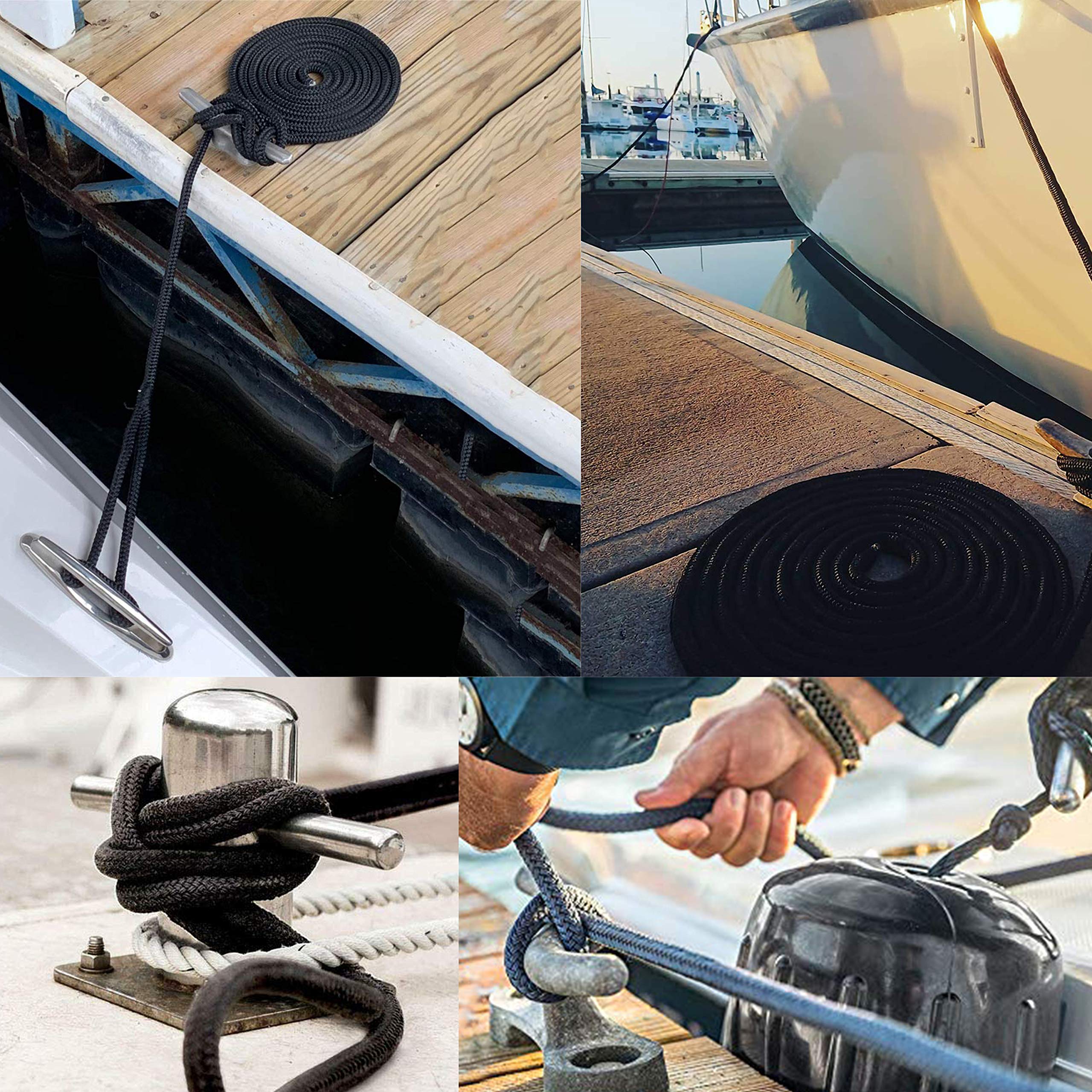 JSHANMEI Dock Lines Rope-2pack 25FT Double Braided Boat Docking Lines Mooring Lines with 12inch Eyelet Anchor Line Boat Equipment(Dia:1/2"-2pcs)