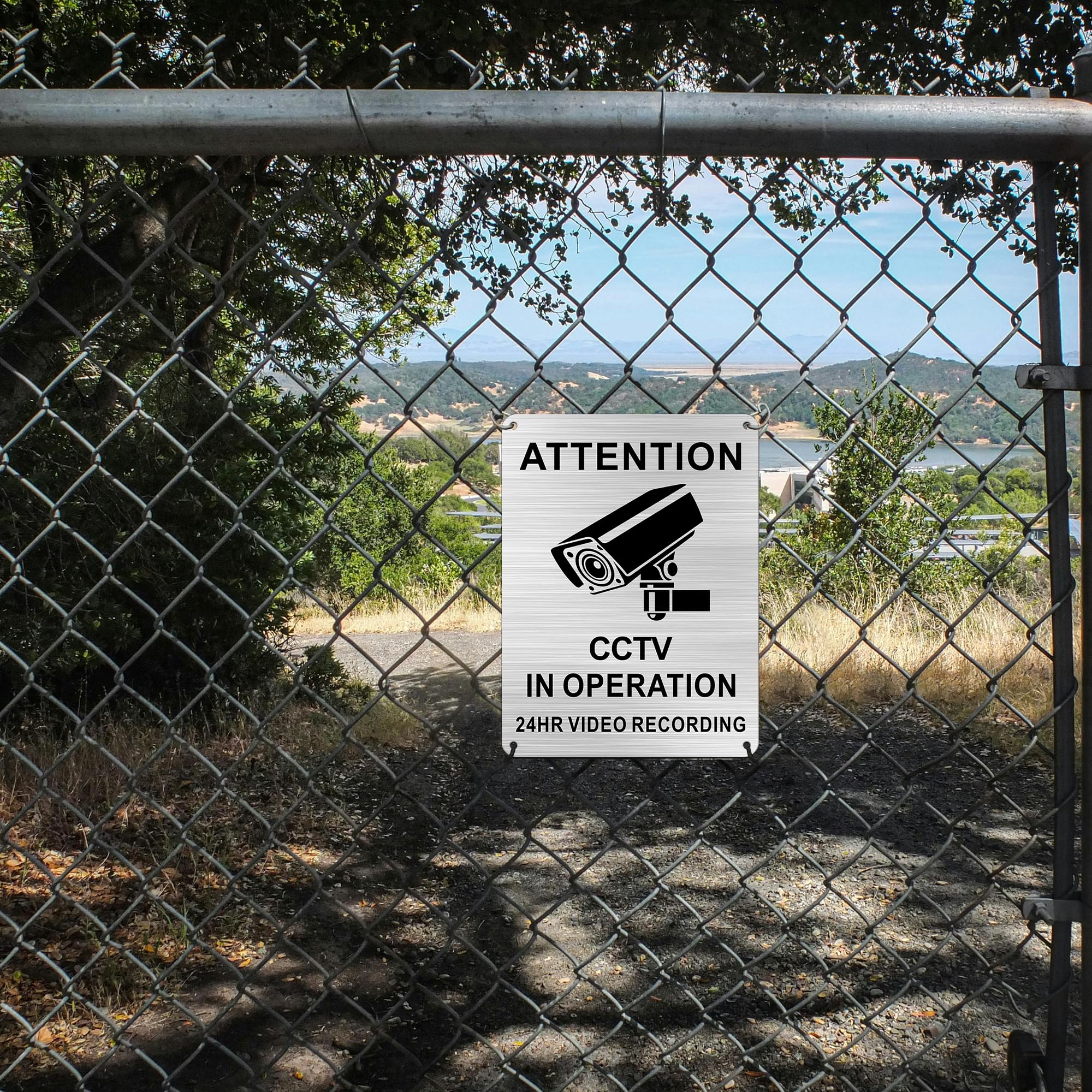 TAKULA Pre-drilled CCTV Sign - 15 * 15cm Aluminium Brushed Metal Sign - 24 HR Outdoor Waterproof, UV Resistant, Durable | Pack of 1