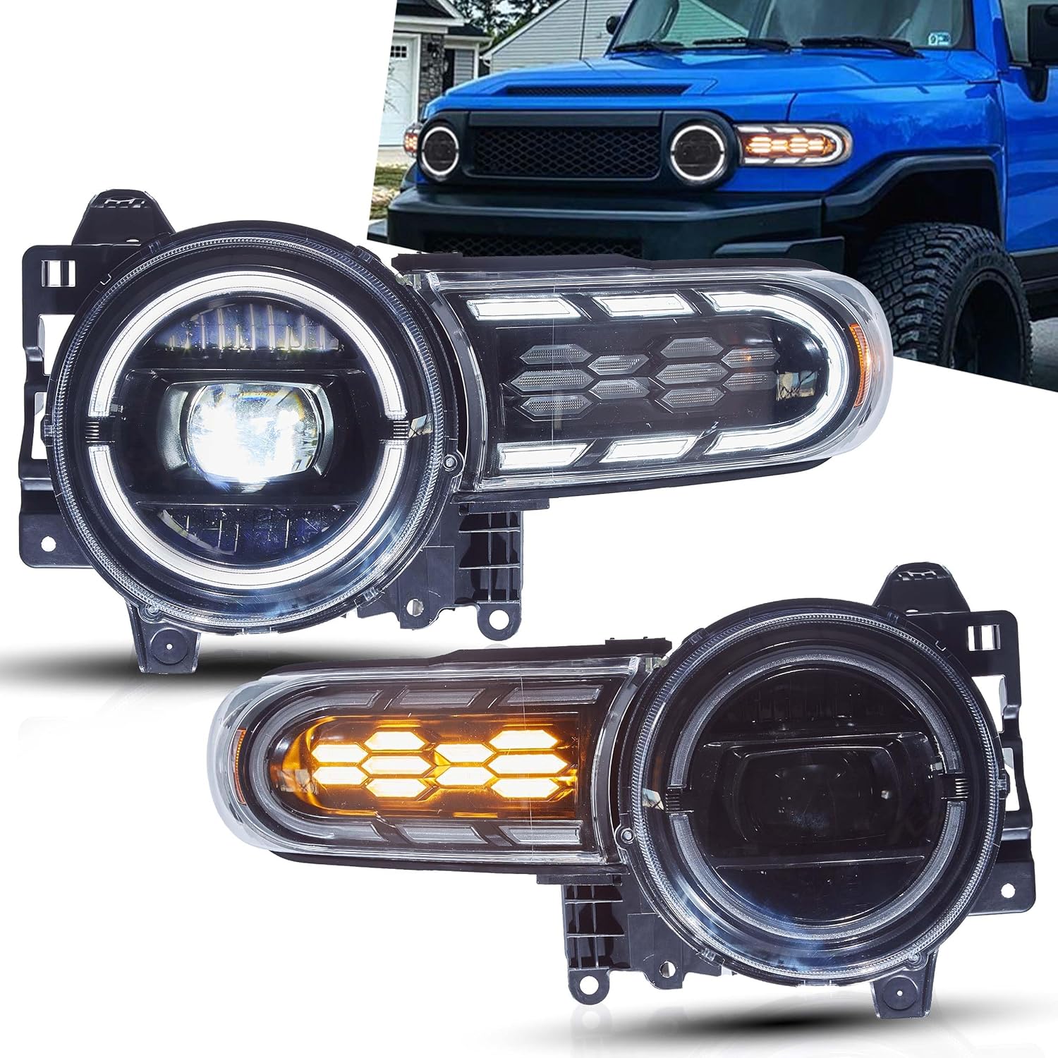 VLAND LED Headlights Compatible with 2007-2017 Toyota FJ Cruiser, Front Light with Startup Animation, Headlamp with Sequential Turn Signal