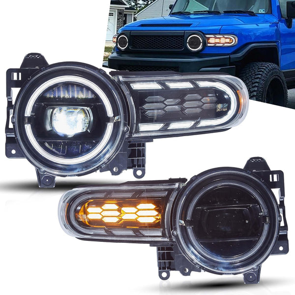 VLAND LED Headlights Compatible with 2007-2017 Toyota FJ Cruiser, Front Light with Startup Animation, Headlamp with Sequential Turn Signal