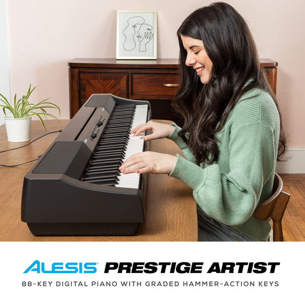 Alesis Recital Home Digital Piano with 88 Hammer Action Weighted Keys, Stand, Pedals and Lessons, Turquoise