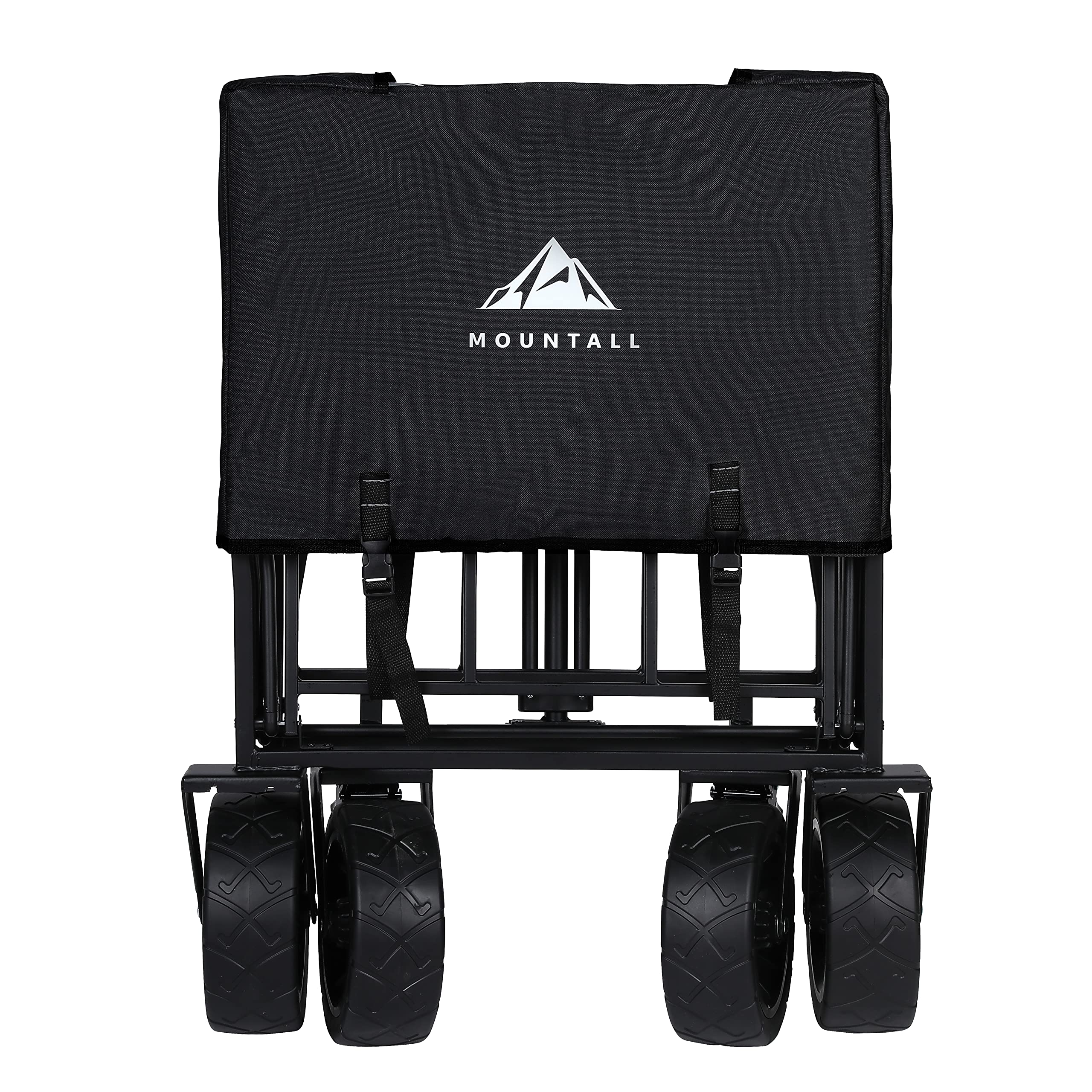 Heavy Duty Folding Wagon With Large Wheel, Trolley Cart Outdoor Transport Trailer Foldable Outdoor Garden Utility Wagon/Trolley with Cover Bag (Black)