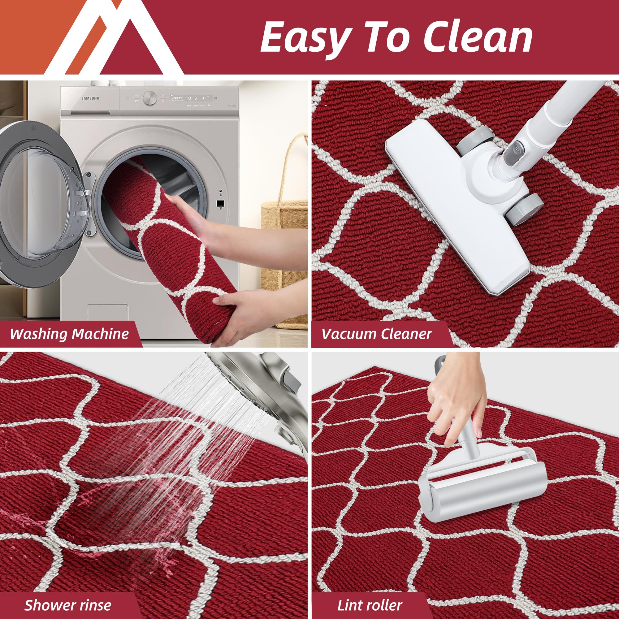 COSY HOMEER Kitchen Mat Rug, 60 x 180cm, Non-Slip Floor Mat Machine Washable Runner for Kitchen, Entryway, Laundry Room, Red