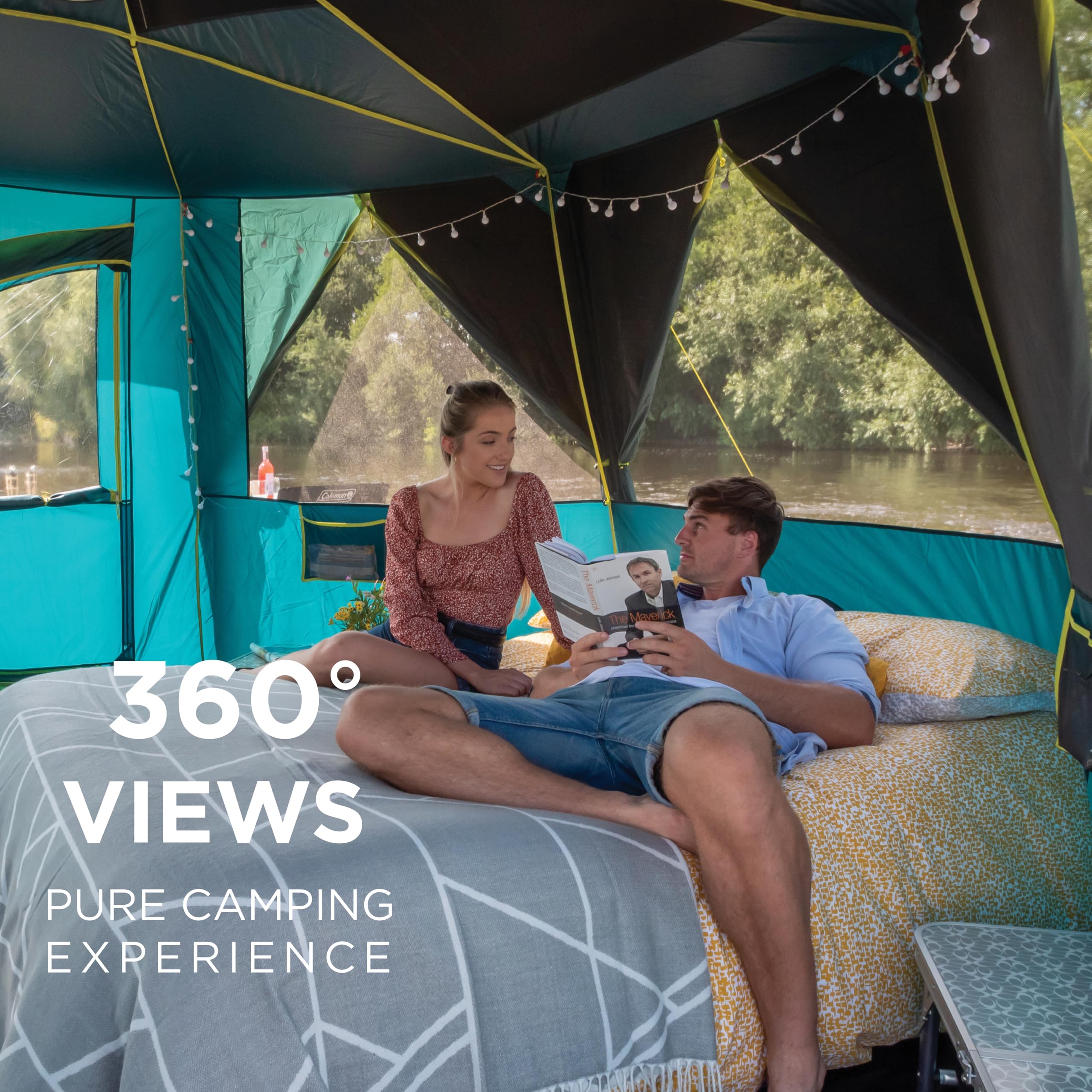 Coleman Tent Octagon, 6 Man Festival Dome Tent, 6 Person Family Camping Tent with 360° Panoramic View, Stable Steel Pole Construction, Sewn-in Groundsheet, 100 Percent Waterproof