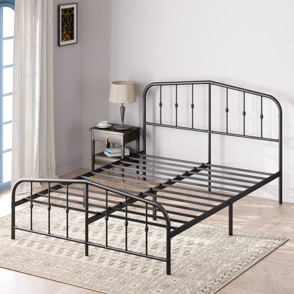 Zinus Heidi Super King Bed frame - Bed 180x200 cm - 30 cm Height - Metal Platform Bed frame with Headboard and Footboard - Black