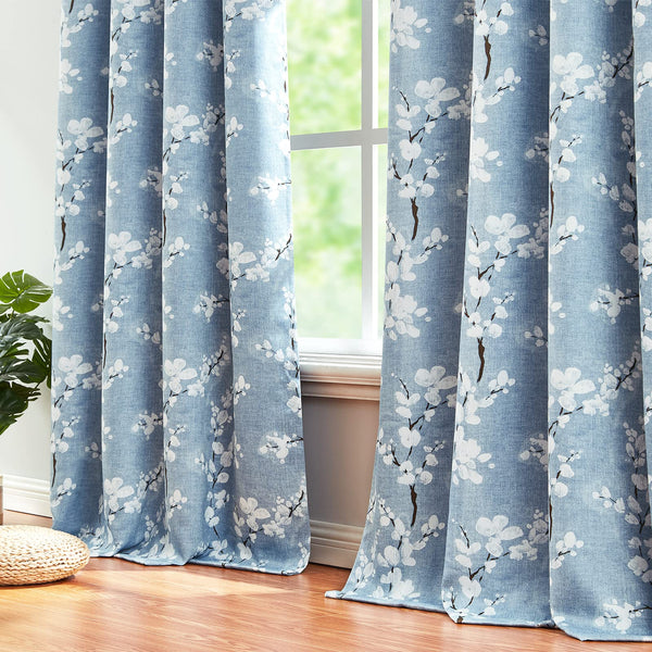 Fmfunctex Blue Floral Blackout Curtains for Bedroom 72 inch Drop Eyelet Curtains for Living Room Nursary Blossom Thermal Insulated Window Curtain