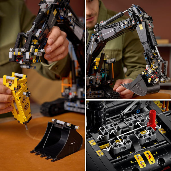 LEGO Technic Volvo EC500 Hybrid Excavator - Motorised Construction Vehicle Model Kit for Adults - incl. a Movable Boom Arm & Tracks plus Hammer & Shovel Tools - Gift Idea - 42215
