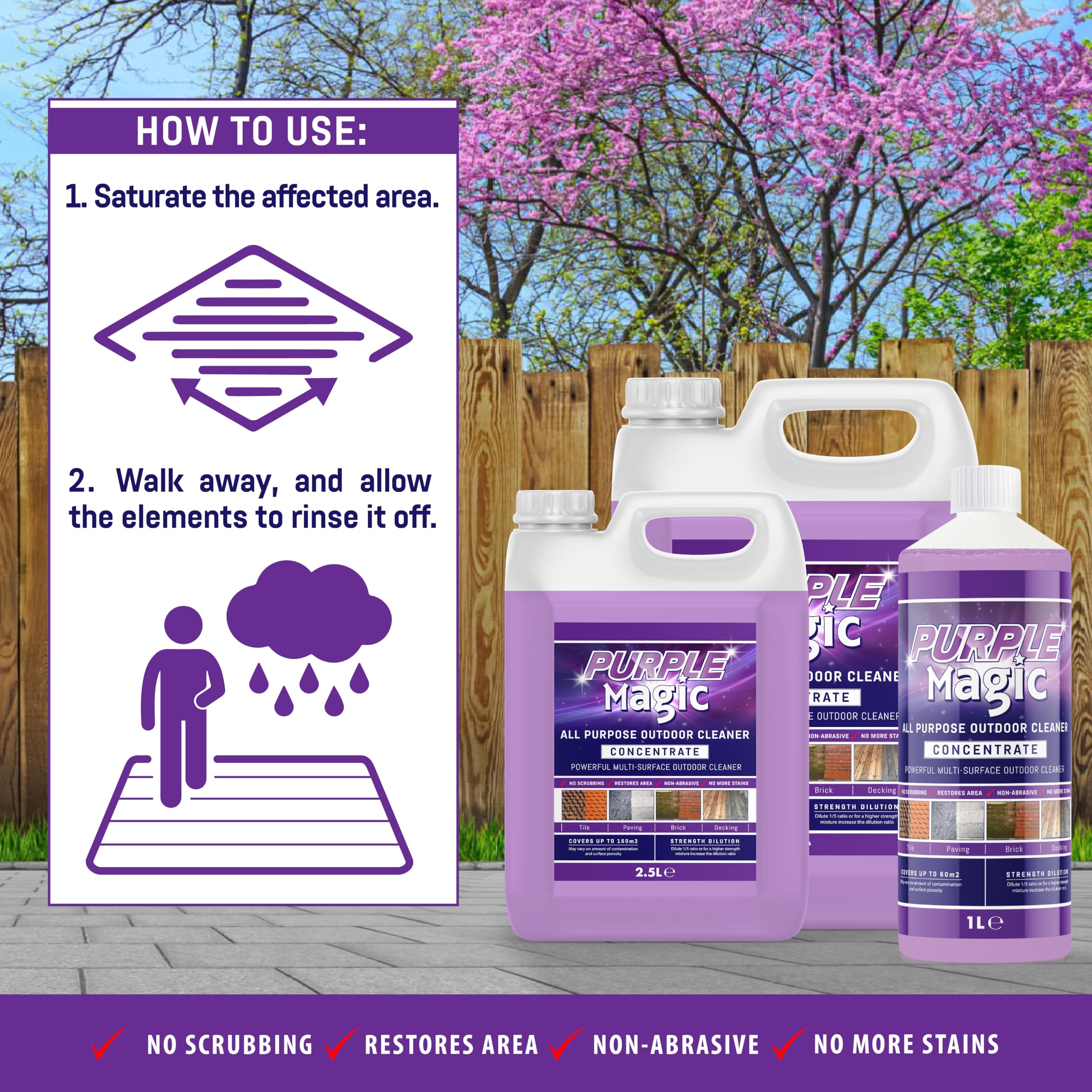 Purple Magic - All Purpose Outdoor Path and Patio Cleaner | Concentrated Mould, Mildew, Lichen, Algae Remover | Decking, Driveways, Rooftops, Spray & Leave Cleaner (Up to 150m2 coverage) - 2.5 Litre