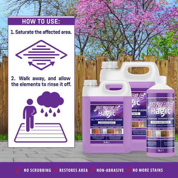 Purple Magic - All Purpose Outdoor Path and Patio Cleaner | Concentrated Mould, Mildew, Lichen, Algae Remover | Decking, Driveways, Rooftops, Spray & Leave Cleaner (Up to 150m2 coverage) - 2.5 Litre
