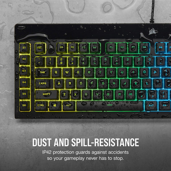 CORSAIR K55 RGB PRO Membrane Wired Gaming Keyboard – IP42 Dust and Spill-Resistant – 6 Macro Keys with Elgato Integration – iCUE Compatible – QWERTY UK – PC, Mac, Xbox – Black
