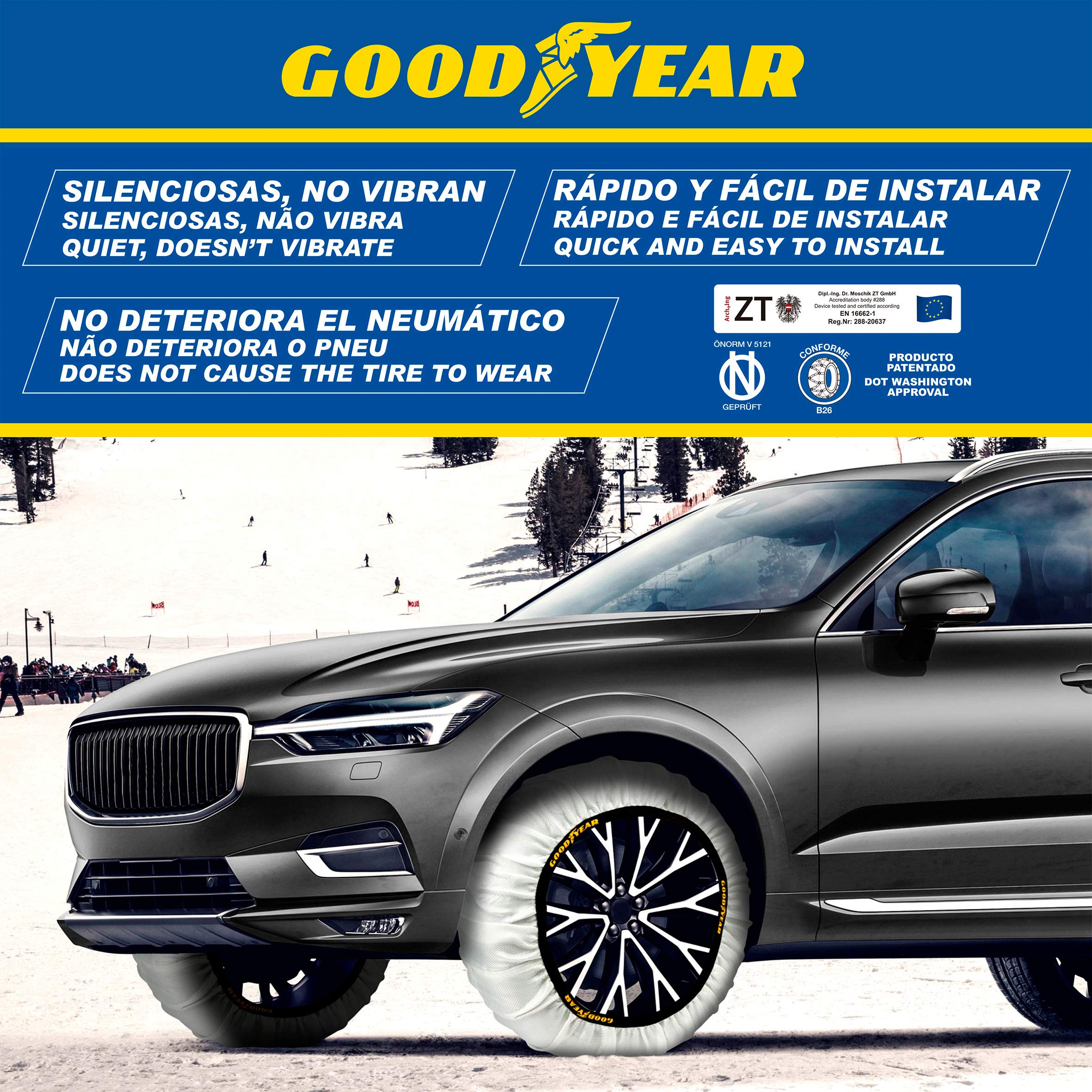 Goodyear Set of 2 x 9 mm Metallic Car Snow Chains Size 110 with Automatic Tensioner