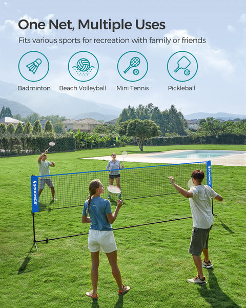 SONGMICS 3 m Badminton Net, Volleyball Net, Adjustable Poles Height, Portable Set for Tennis