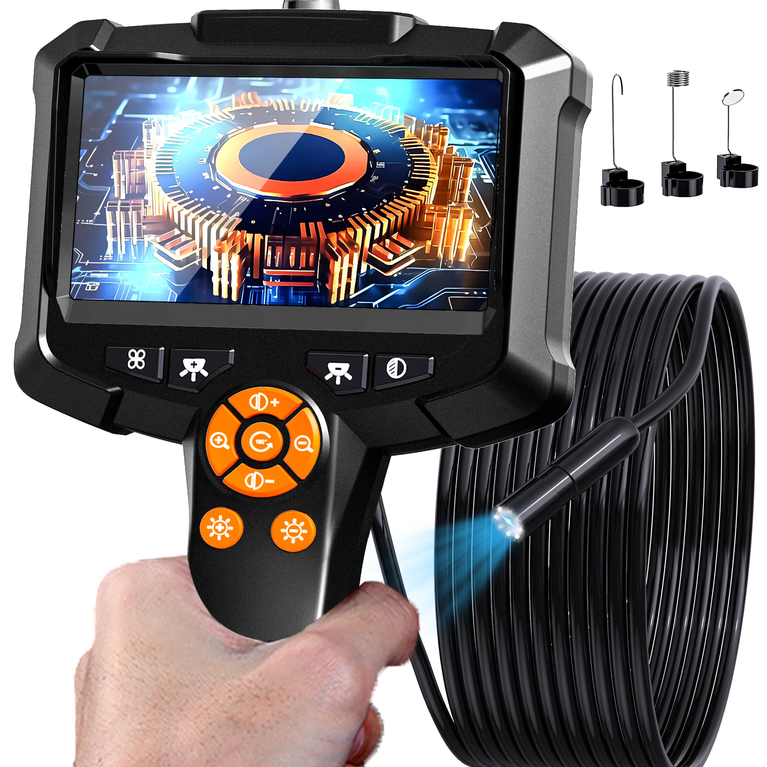 Daxiongmao Borescope, Endoscope Inspection Camera with Lights,Handheld IP67 Waterproof Sewer Endoscope Camera - IPS HD Screen Borescope Portable Snake Camera with 11.5FT Semi-Rigid Cord(2.4")