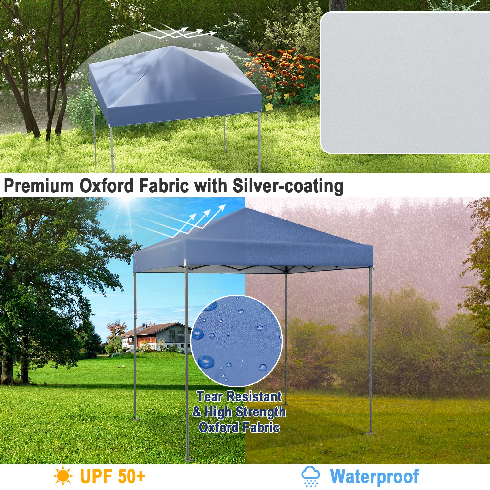 COSTWAY 2m x 2m Pop up Gazebo, 3-Position Height Adjustable Commercial Instant Canopy Tent with Carry Bag, Garden Patio Sun Shelter for Camping BBQ Party (Blue, 198 x 198 x 190-244 cm)