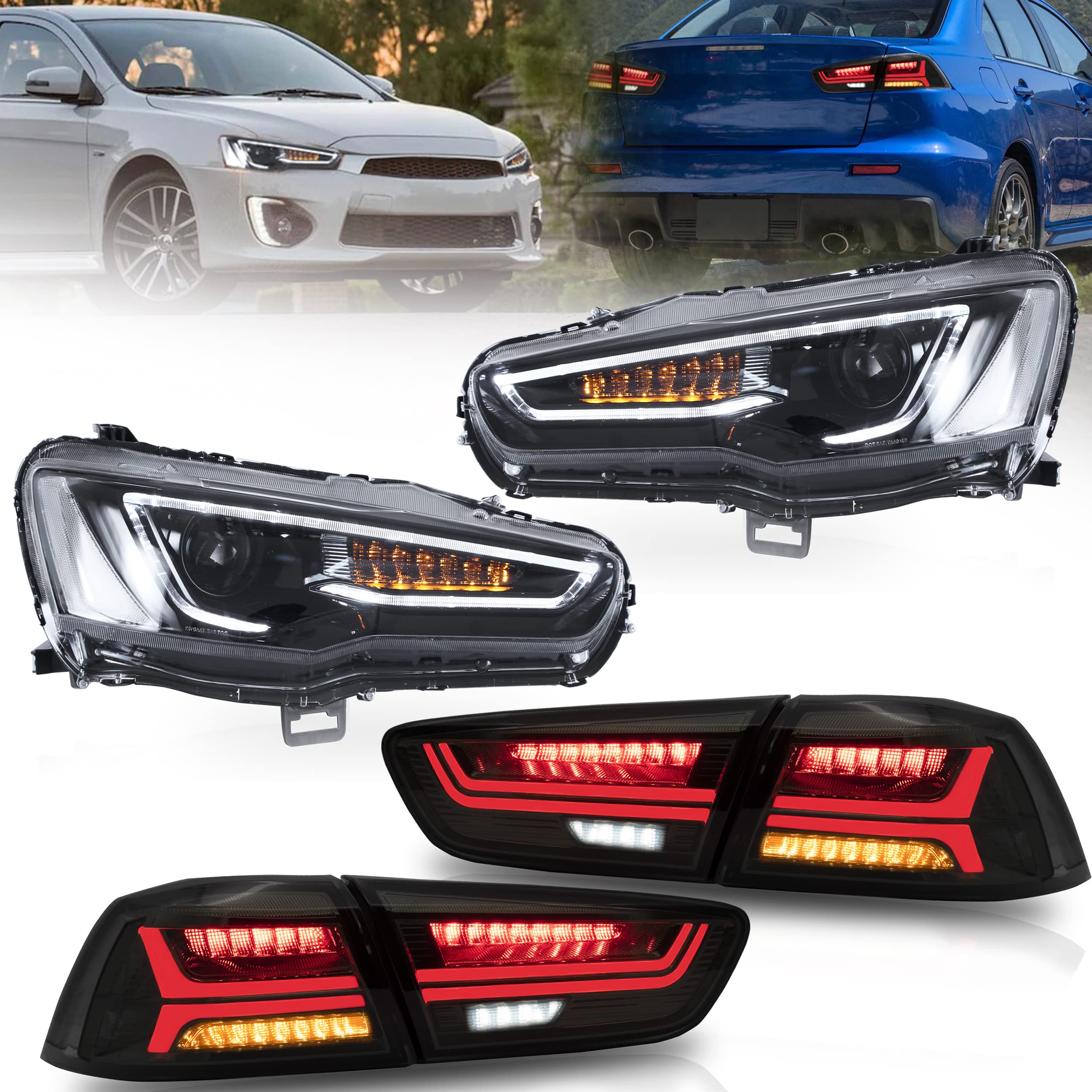 VLAND LED Headlights Compatible with Mitsubishi Lancer& EVO X 2008-2020 Front light with Sequential, Projector Headlamp