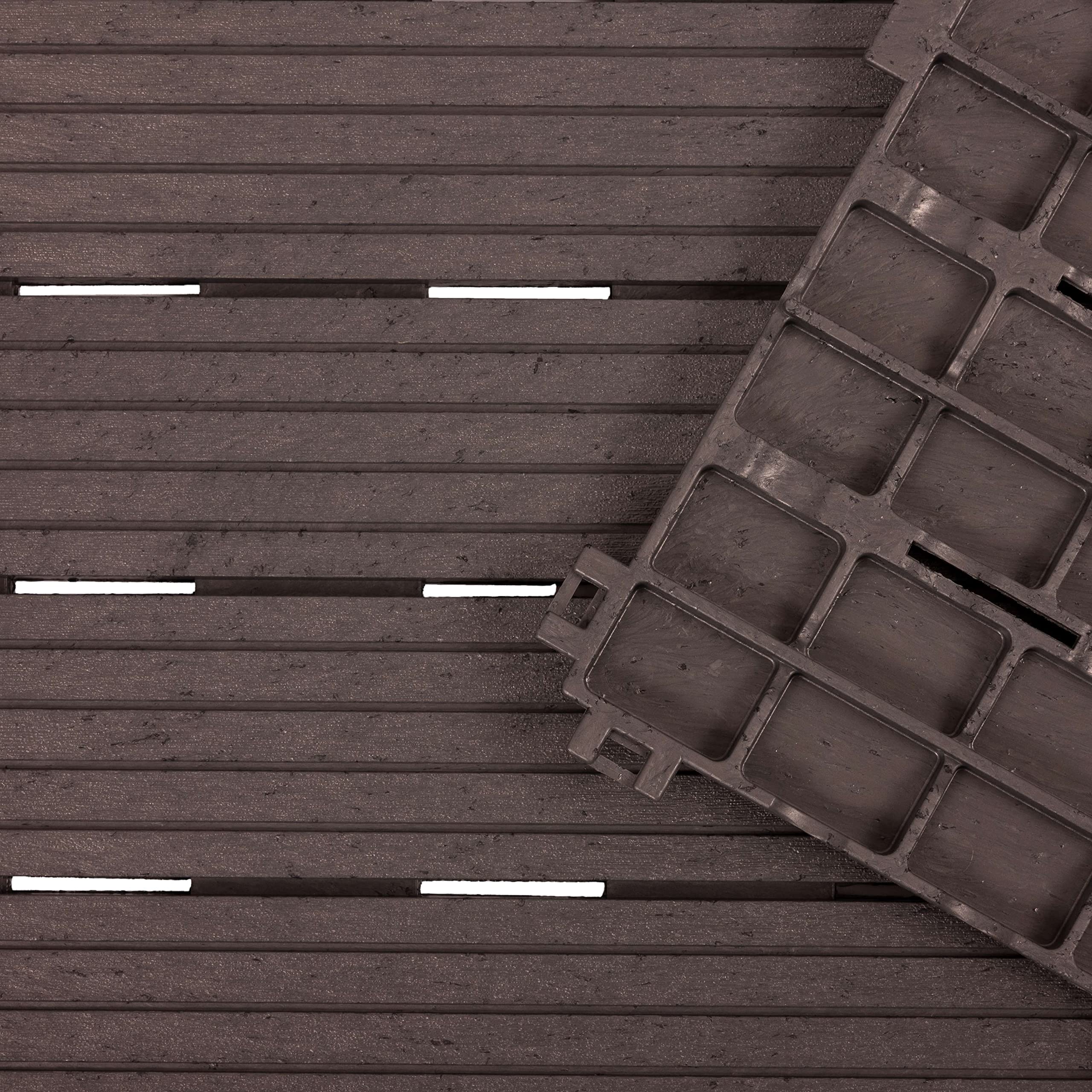 Nicoman Garden Decking Tiles Cosmopolitan Patio, Terrace, Hot Tub Deck Tiles | Interlocking Decking Tiles | Recycled | Cosmo Composite | Outdoor Drainage Deck Flooring (Graphite, 30 x 30cm, 10x)