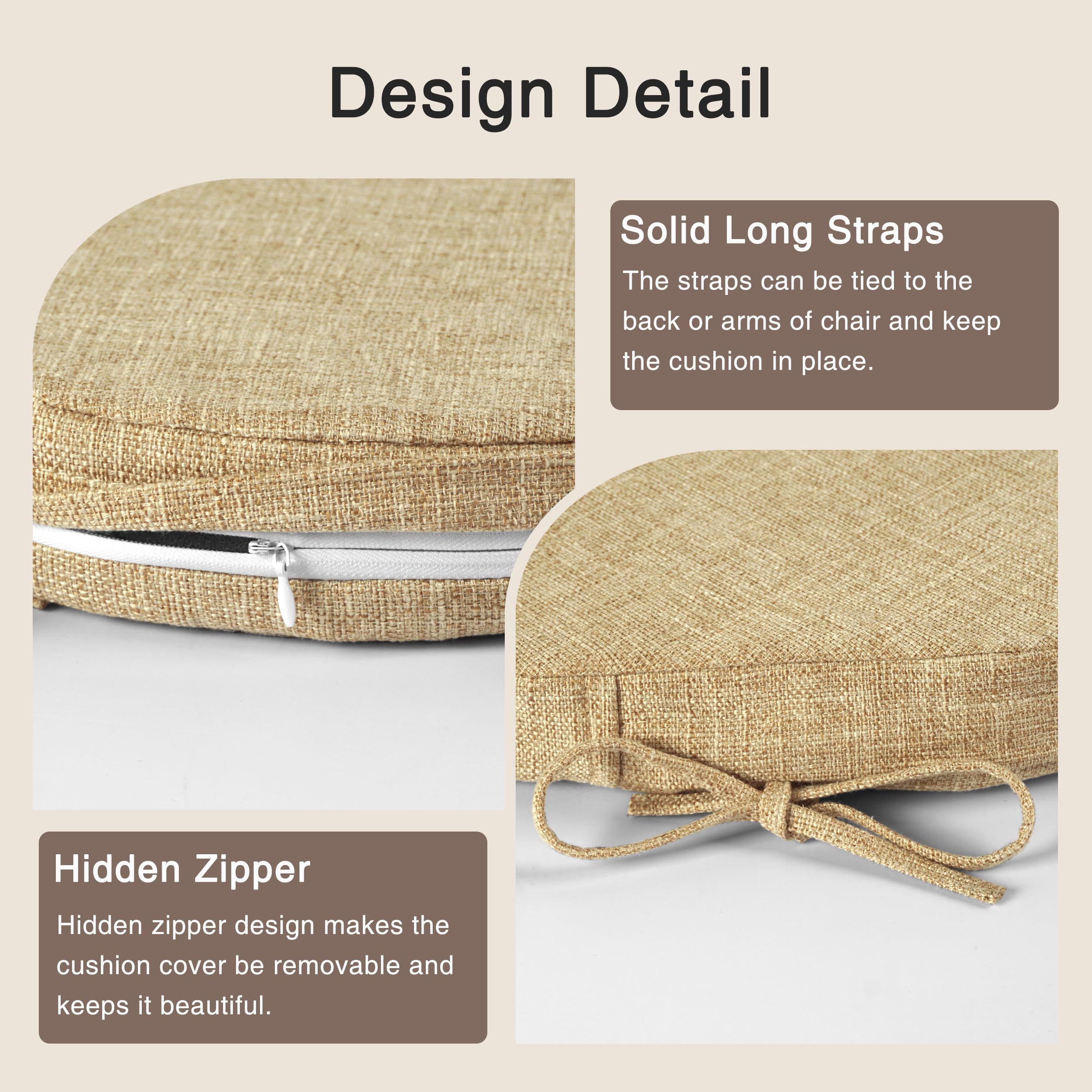 OVOV Chair Cushions for Dining Chairs Set of 4 Windsor Seat Cushion for Kitchen Room Chair Thick Textured Chair Pads with Ties and Non-Slip