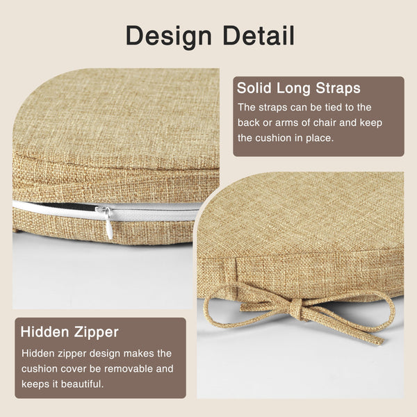 OVOV Chair Cushions for Dining Chairs Set of 4 Windsor Seat Cushion for Kitchen Room Chair Thick Textured Chair Pads with Ties and Non-Slip
