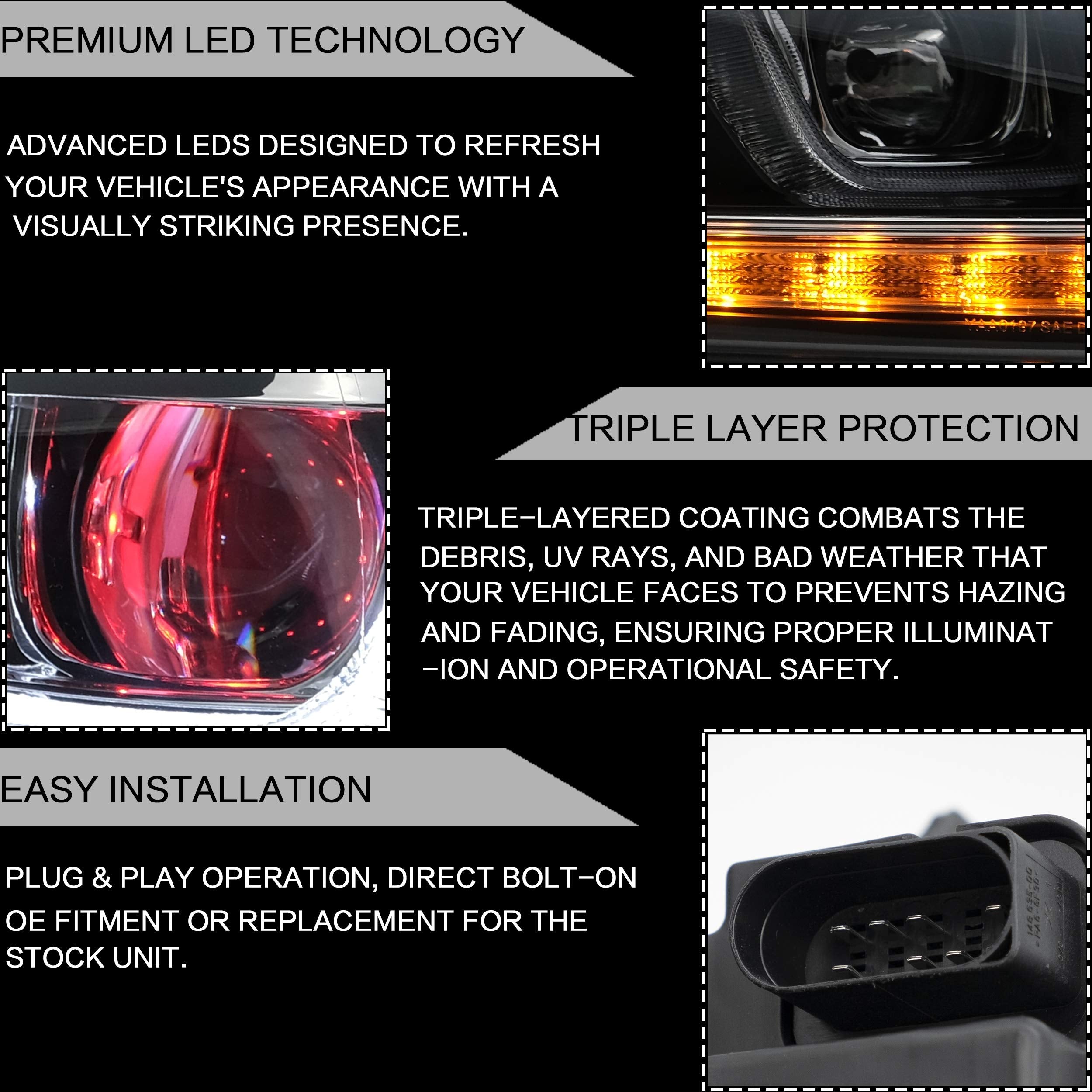 VLAND Headlights Compatible with Golf 7 MK7 TDI TSI 2013-2017, Front Lights with Sequential Indicator, Red Line Headlamps